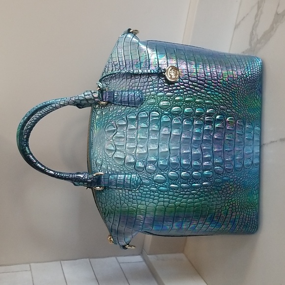 SOLD! NWT Brahmin Large Duxbury Croc Embossed Leather Satchel Blue Topaz 💙💕 - Picture 4 of 16